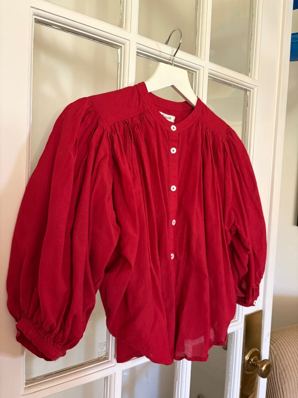 Madewell Cotton Balloon Sleeve Blouse Red XXS